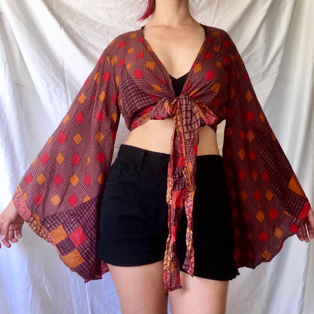 Silk Bell Sleeve Crop Top